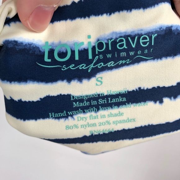 TORI PRAVER Indigo Stripe One Piece Halter Swimsuit Strappy Stripes Swim Women S - Picture 8 of 8